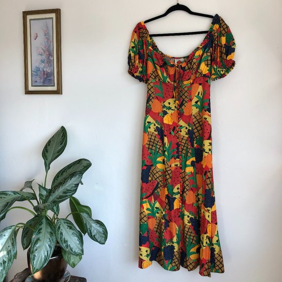 FARM Rio Fruit Salad Square Neck Midi Dress - Picture 13 of 13